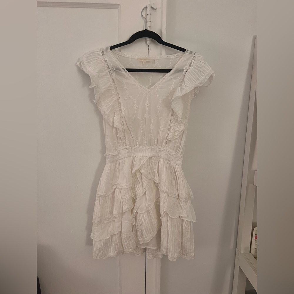 Love Shack Fancy White V-Neck Dress Size: Medium